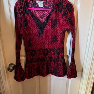 Fred David Red and Black Floral Lace Blouse